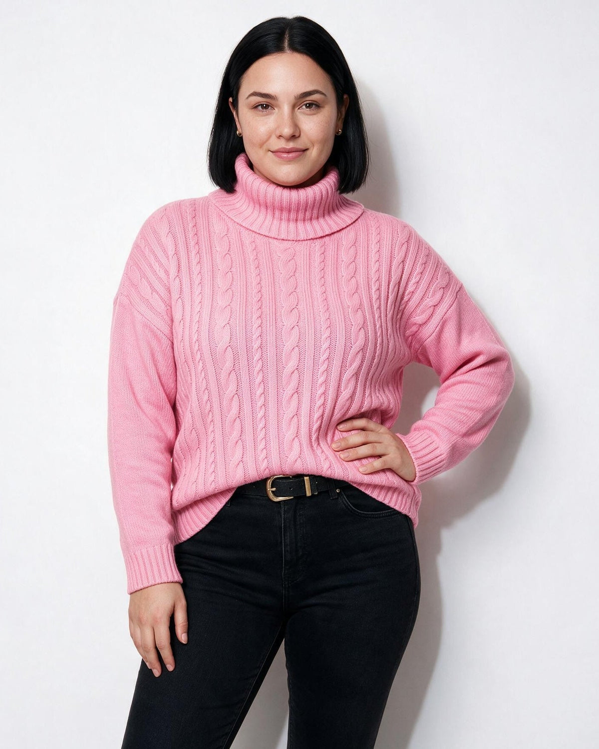 Chunky Cable Knit Turtleneck Jumper Plus Size