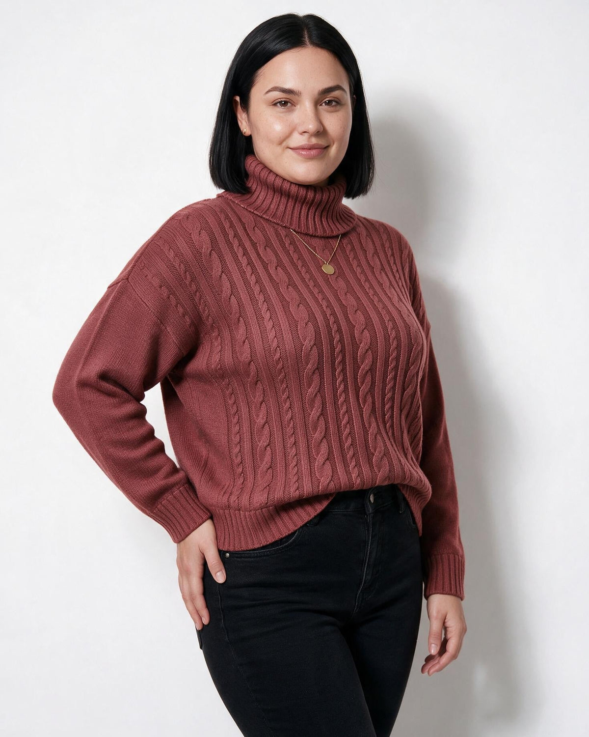 Chunky Cable Knit Turtleneck Jumper Plus Size
