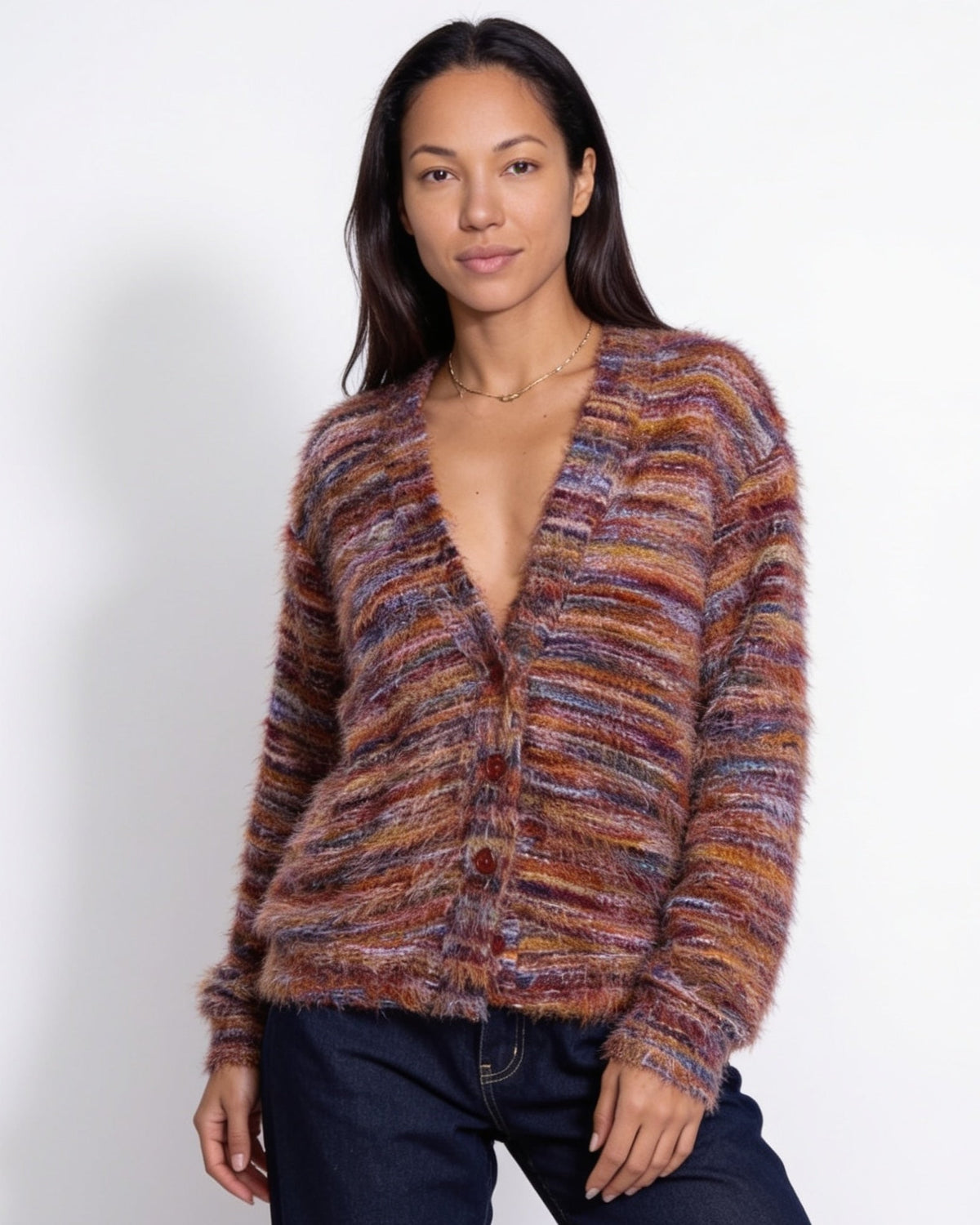 Space-Dye Eyelash Knit Cardigan
