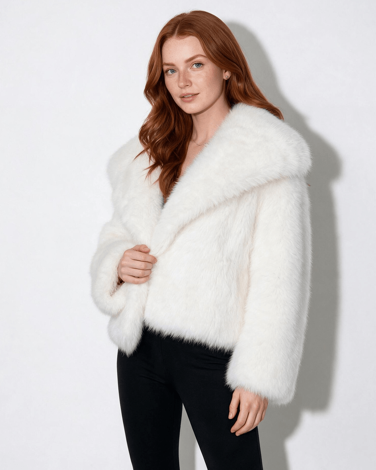 Portrait Collar Faux Fur Jacket
