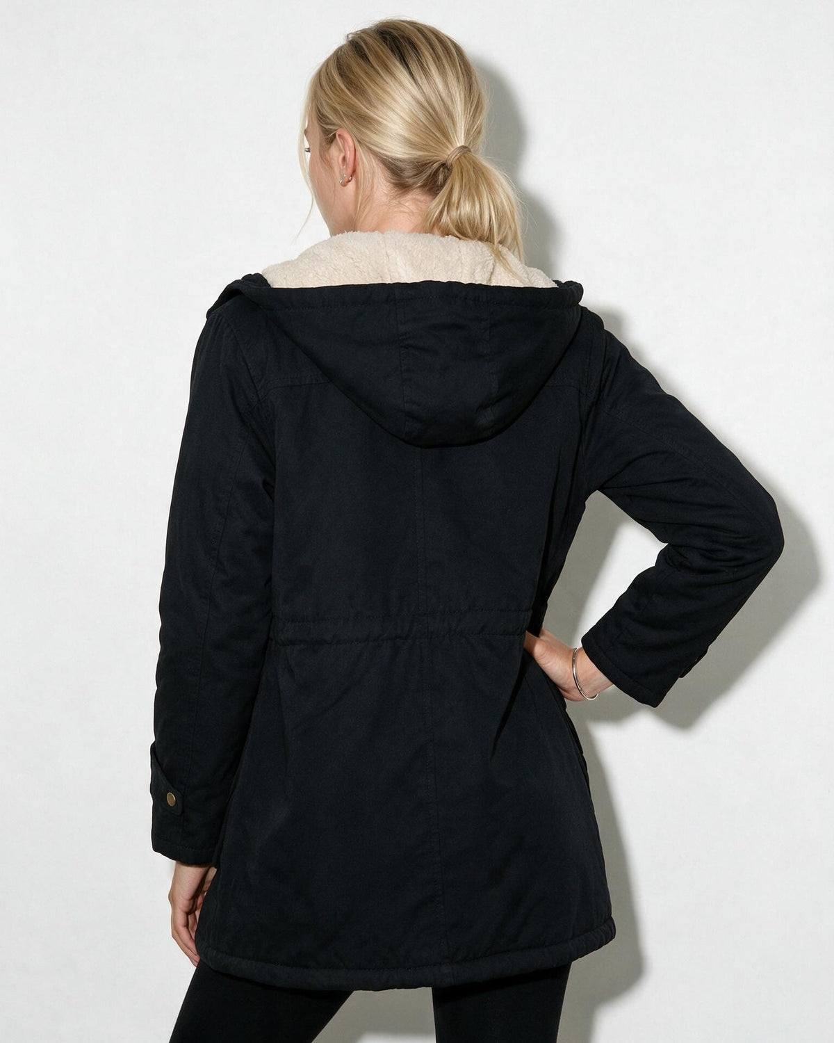 Zip-Front Sherpa-Lined Hooded Coat