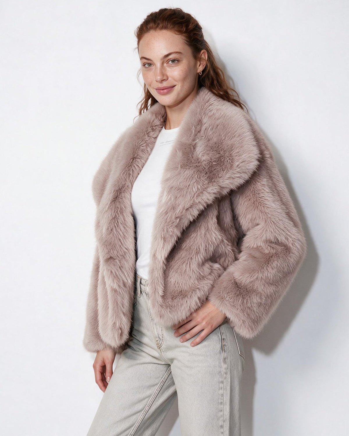 Shawl Collar Dolman Sleeve Faux Fur Jacket