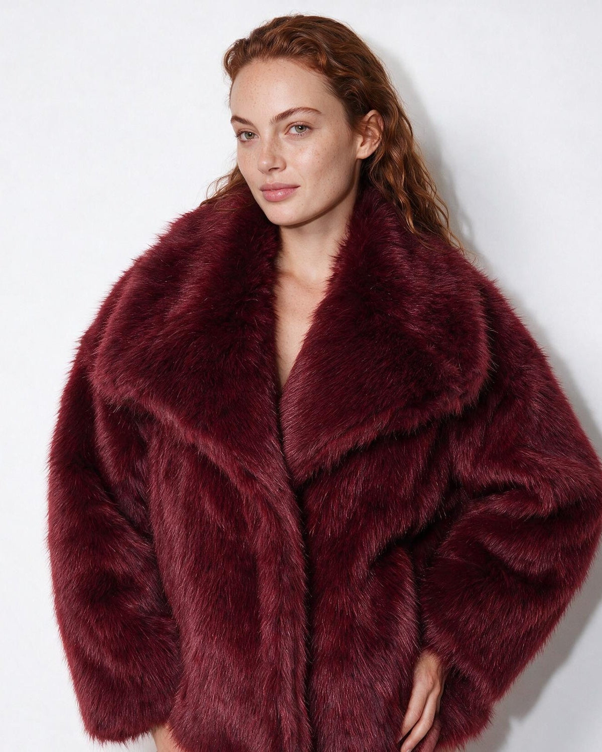 Shawl Collar Dolman Sleeve Faux Fur Jacket