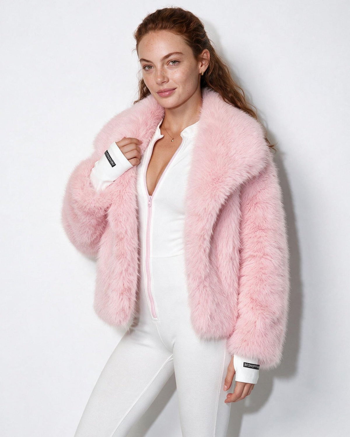 Shawl Collar Dolman Sleeve Faux Fur Jacket