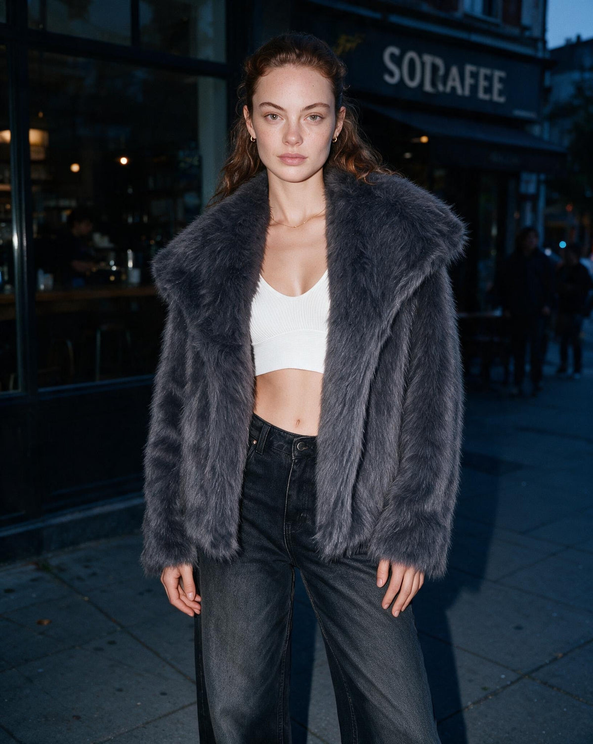 Shawl Collar Dolman Sleeve Faux Fur Jacket
