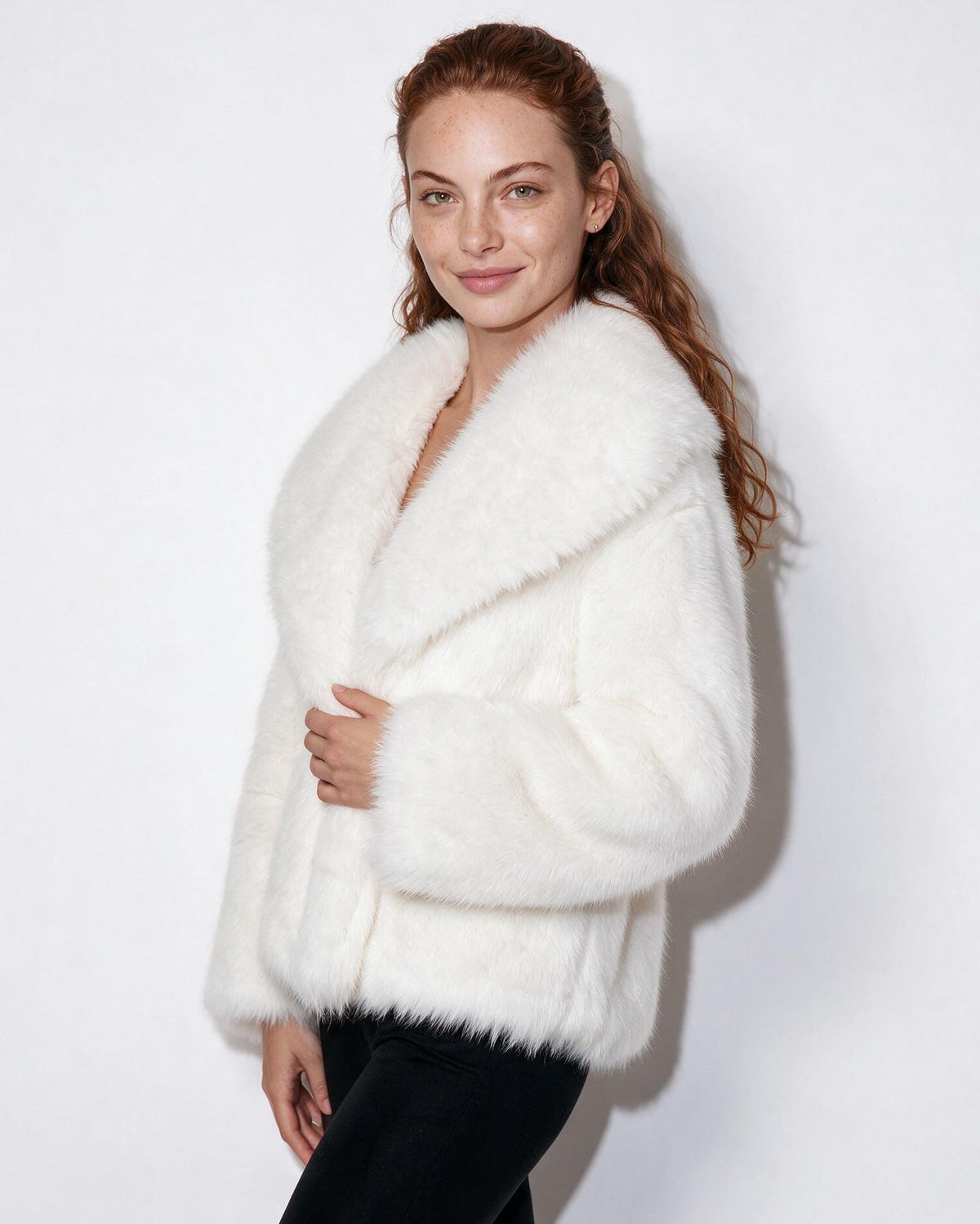 Shawl Collar Dolman Sleeve Faux Fur Jacket
