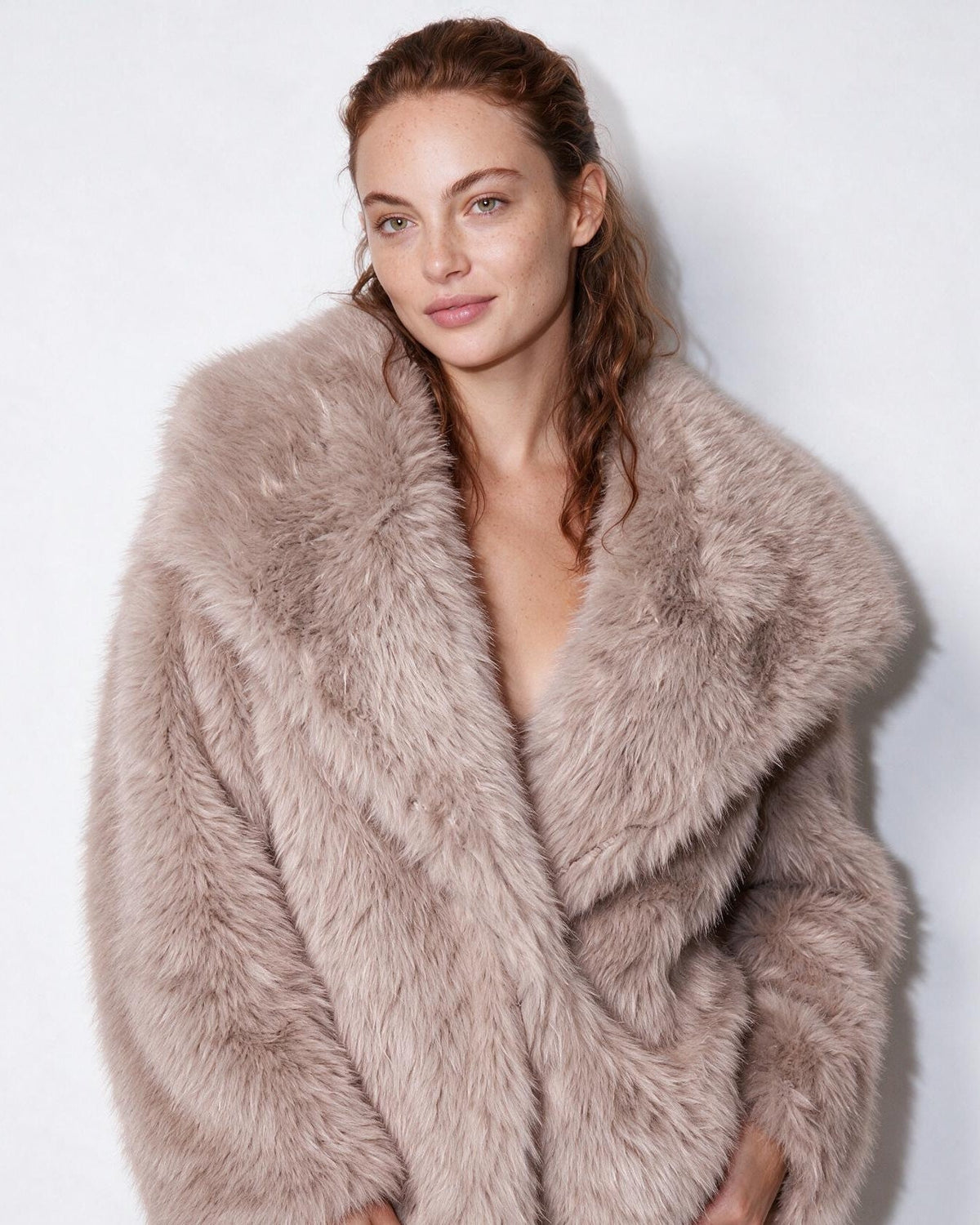 Shawl Collar Dolman Sleeve Faux Fur Jacket