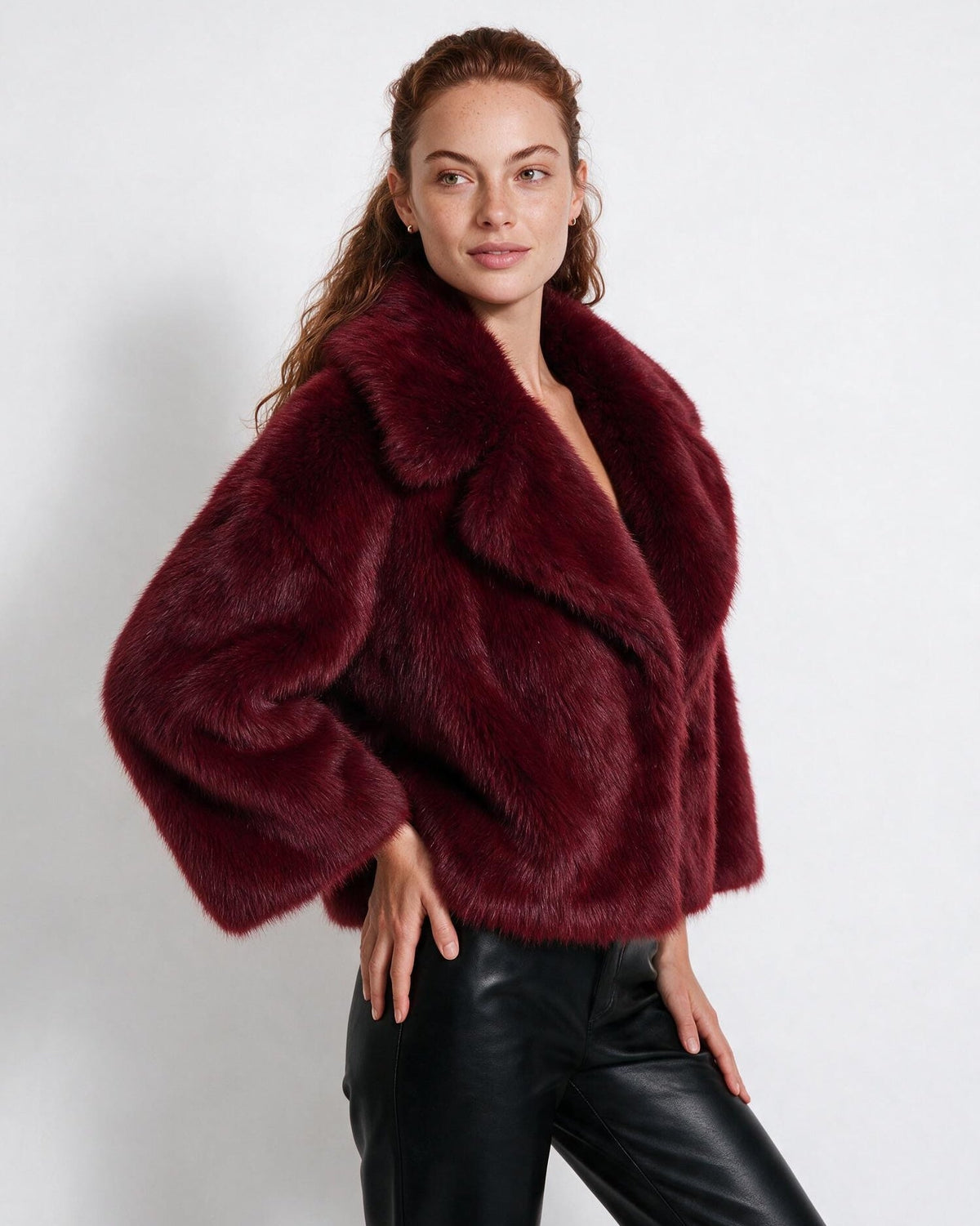 Shawl Collar Dolman Sleeve Faux Fur Jacket