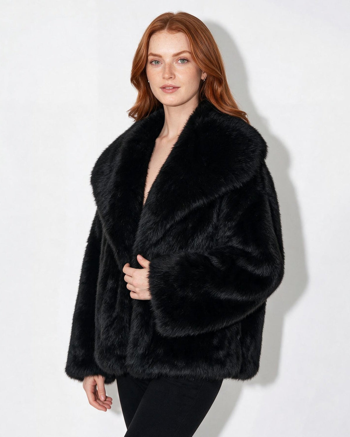 Portrait Collar Faux Fur Jacket