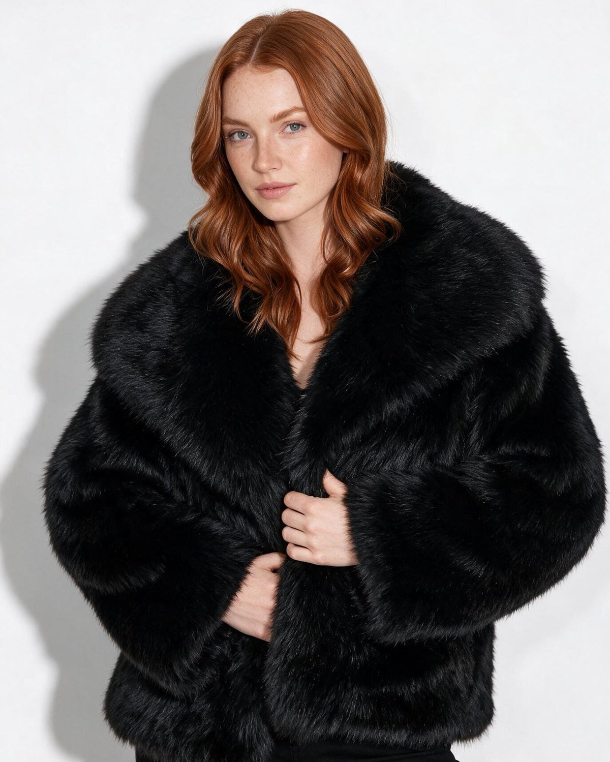 Portrait Collar Faux Fur Jacket