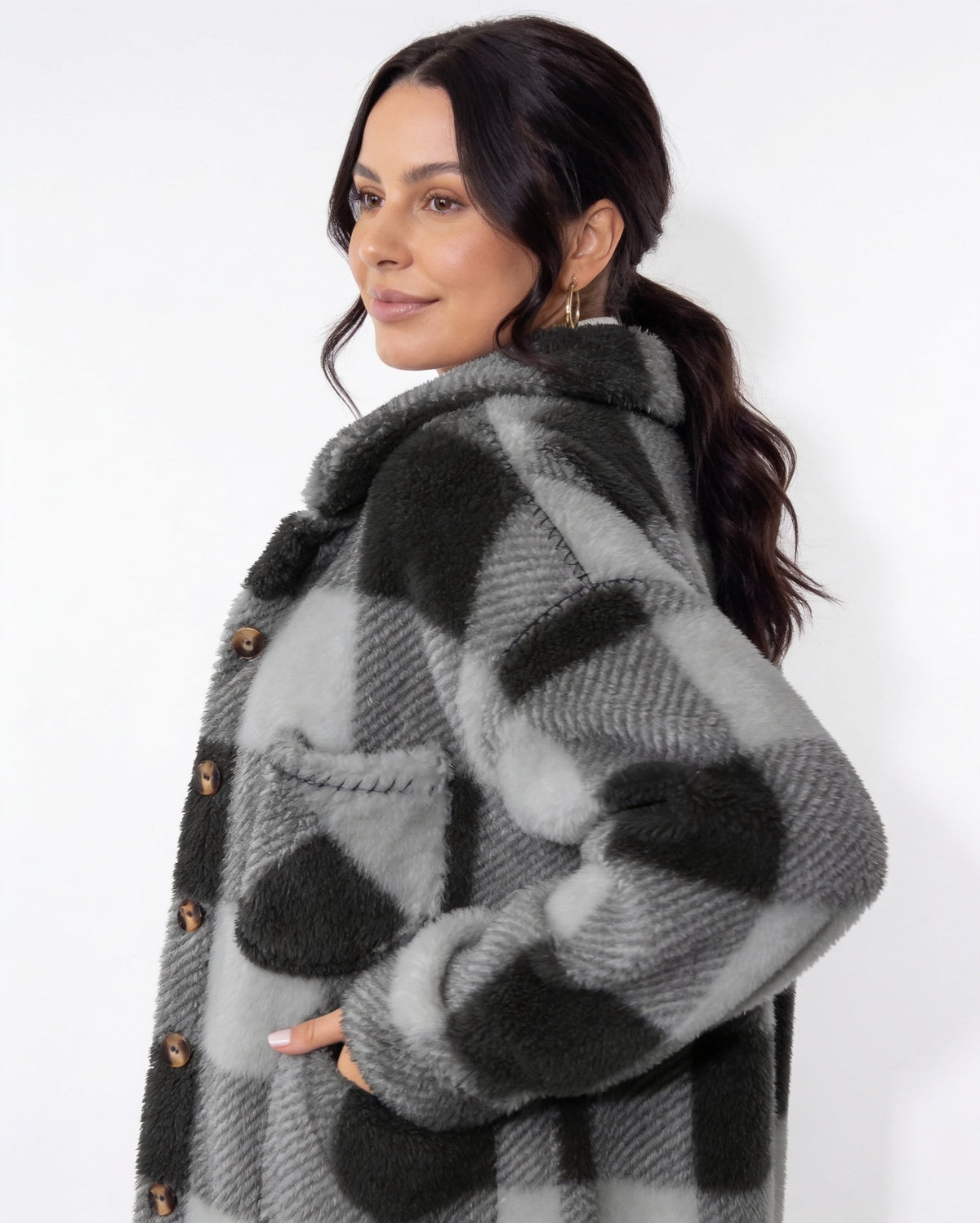Oversized Buffalo Check Fleece Shacket