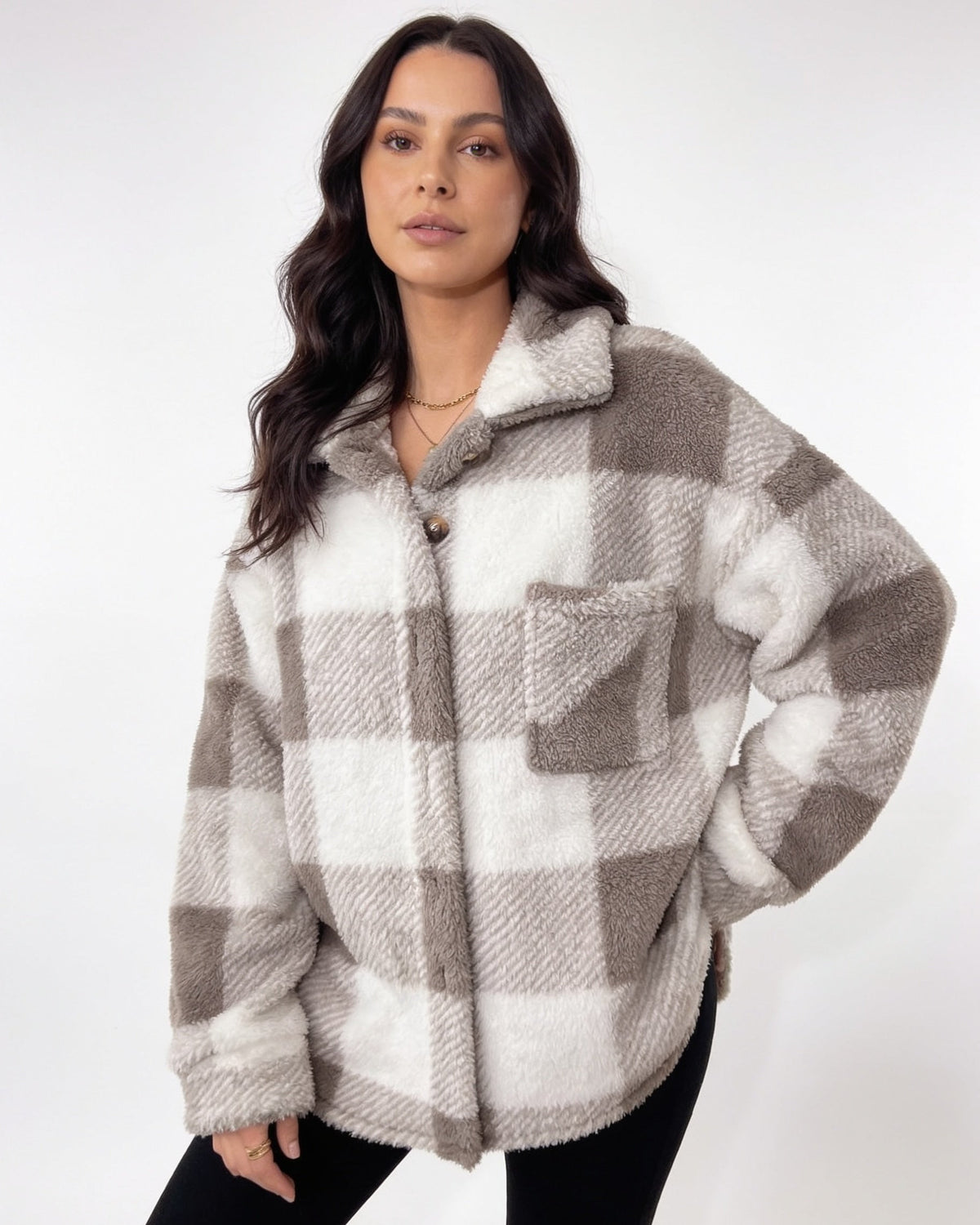Oversized Buffalo Check Fleece Shacket