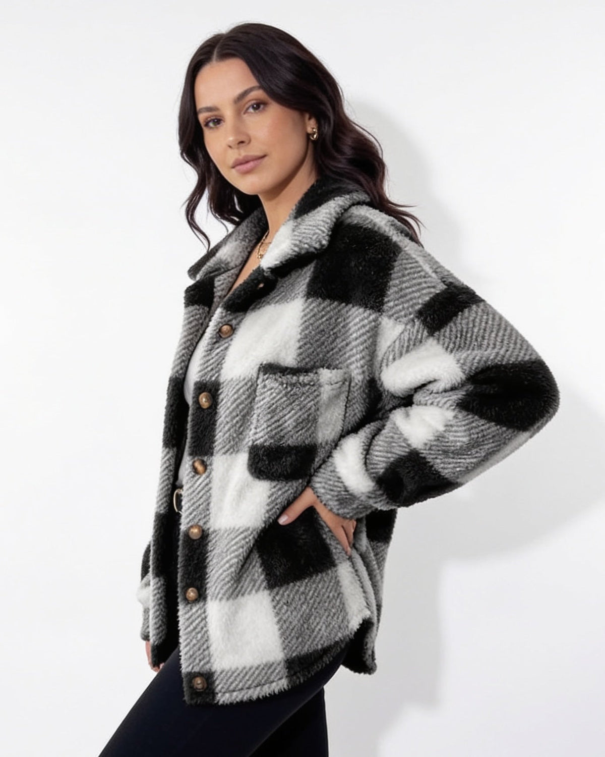 Oversized Buffalo Check Fleece Shacket