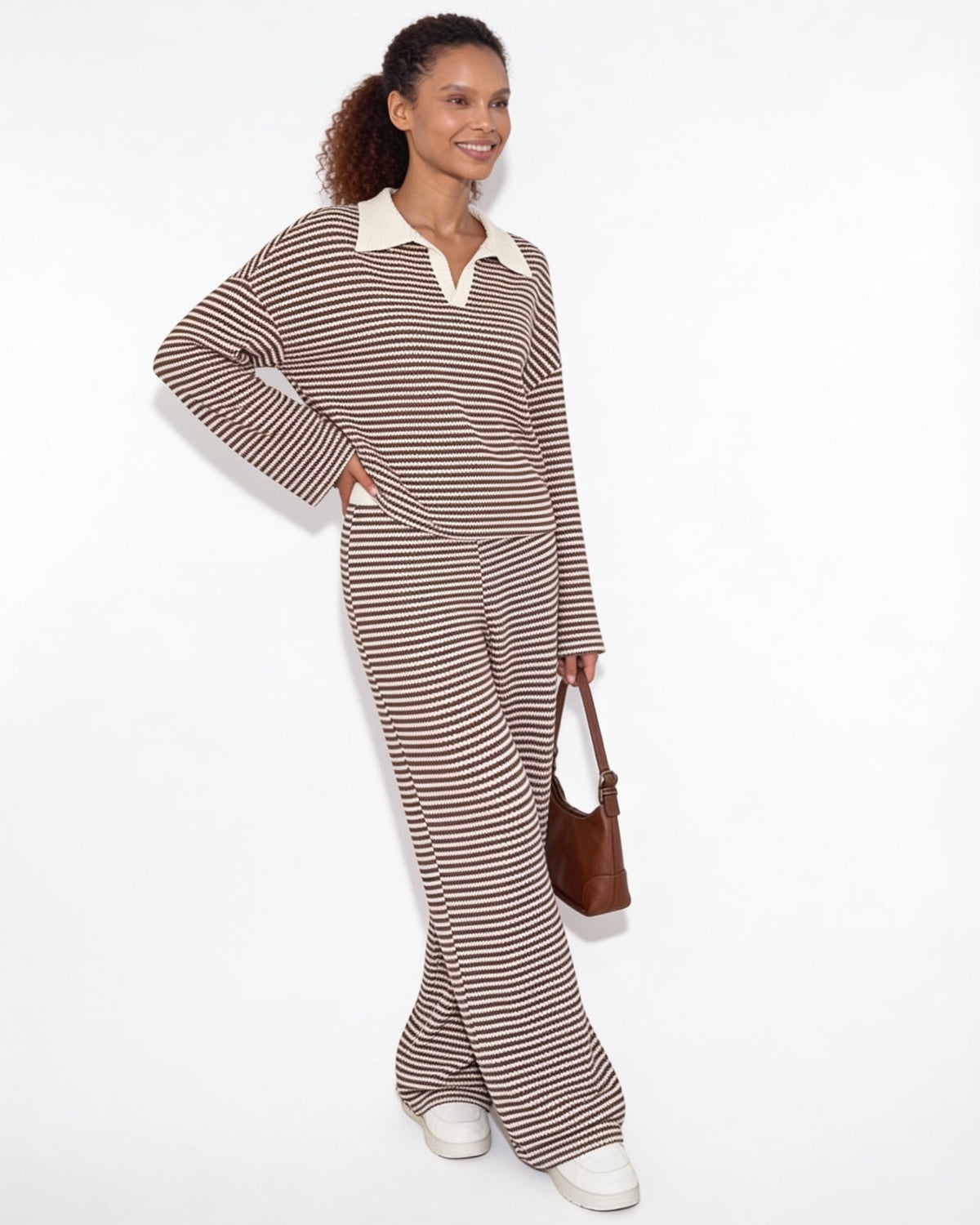 Striped Contrast-Collar Knit Co-ord