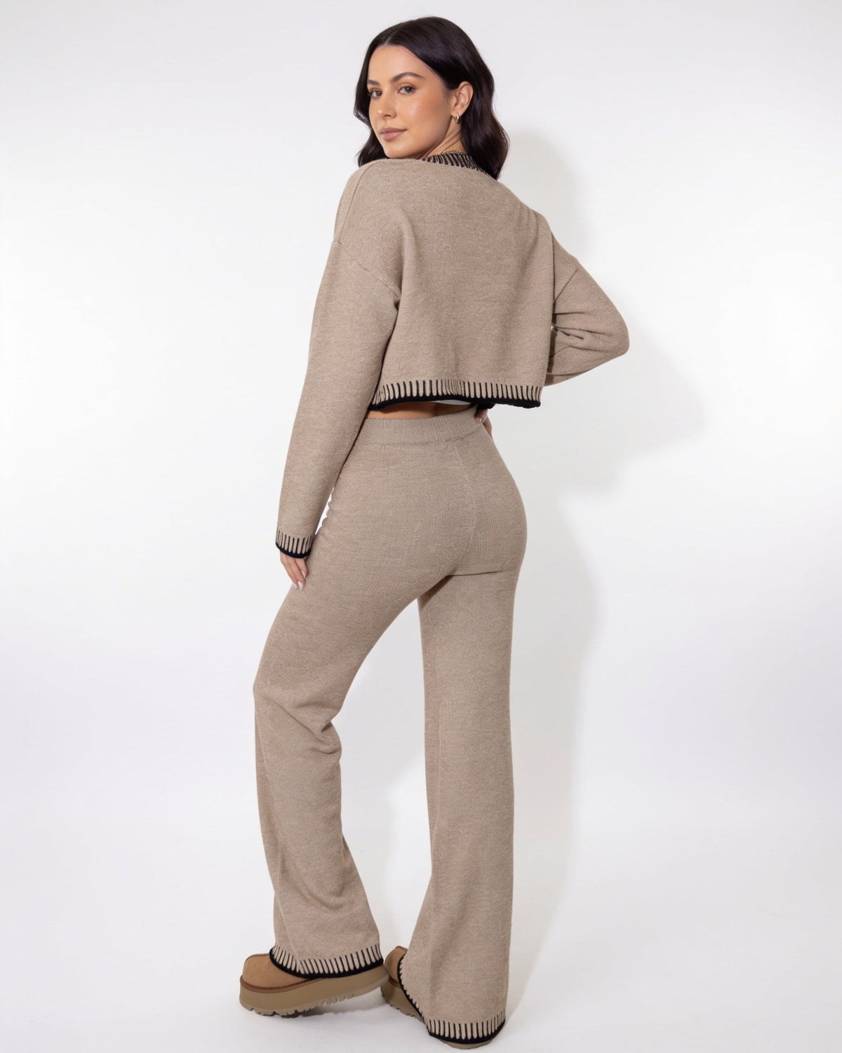 Contrast-Stitch Cropped Cardigan Co-Ord