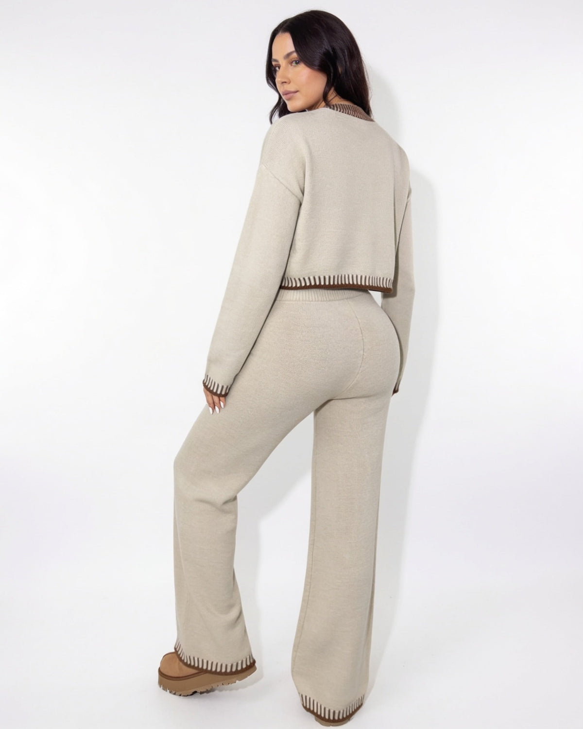 Contrast-Stitch Cropped Cardigan Co-Ord