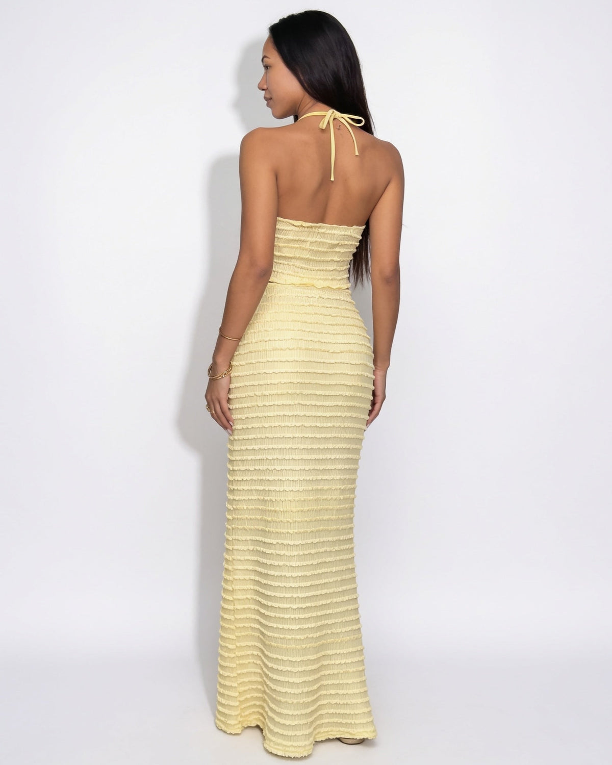 Halterneck Ribbed Maxi Skirt Set