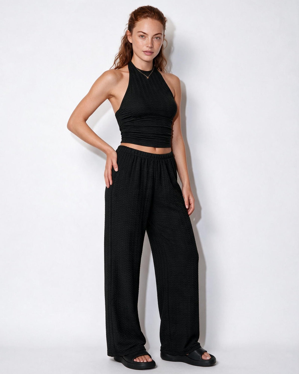 Halterneck Open-Back Wide-Leg Co-ord