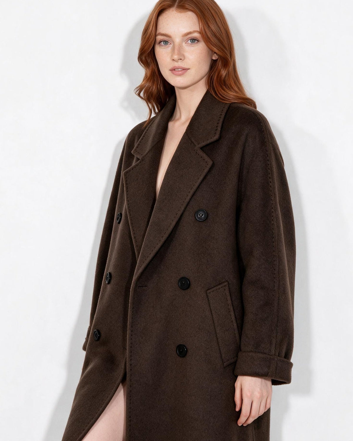 Wool Longline Double-Breasted Notch-Lapel Coat