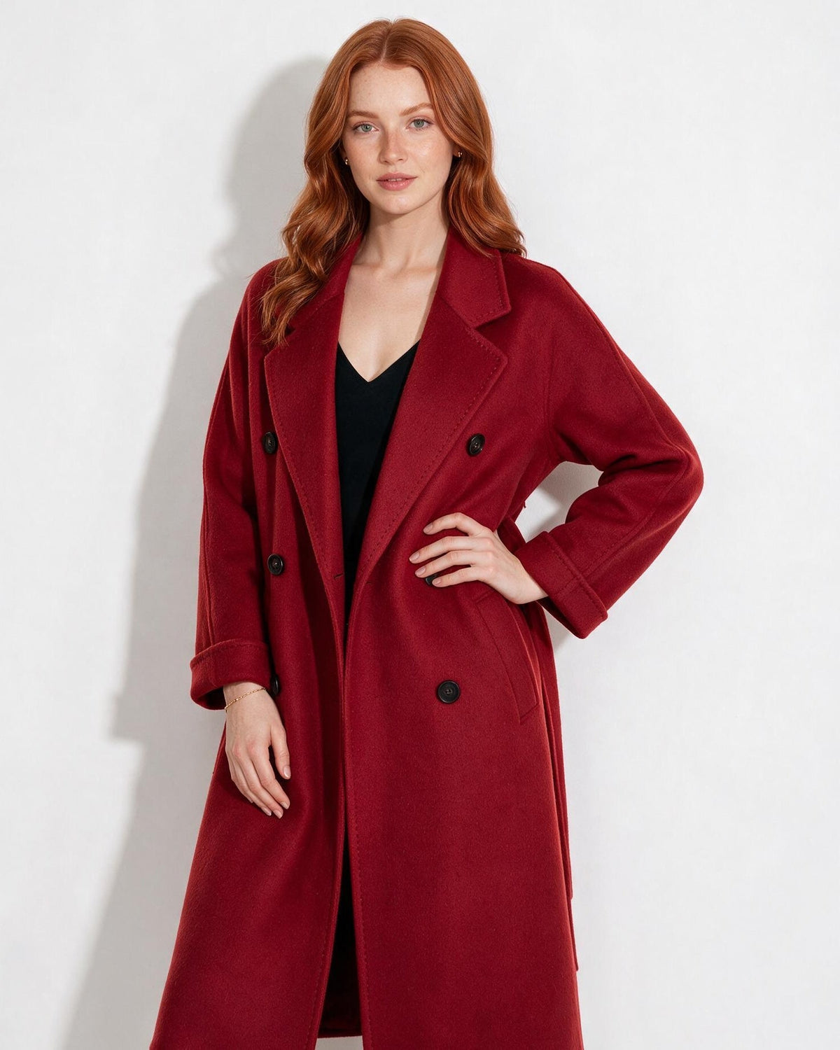 Wool Longline Double-Breasted Notch-Lapel Coat