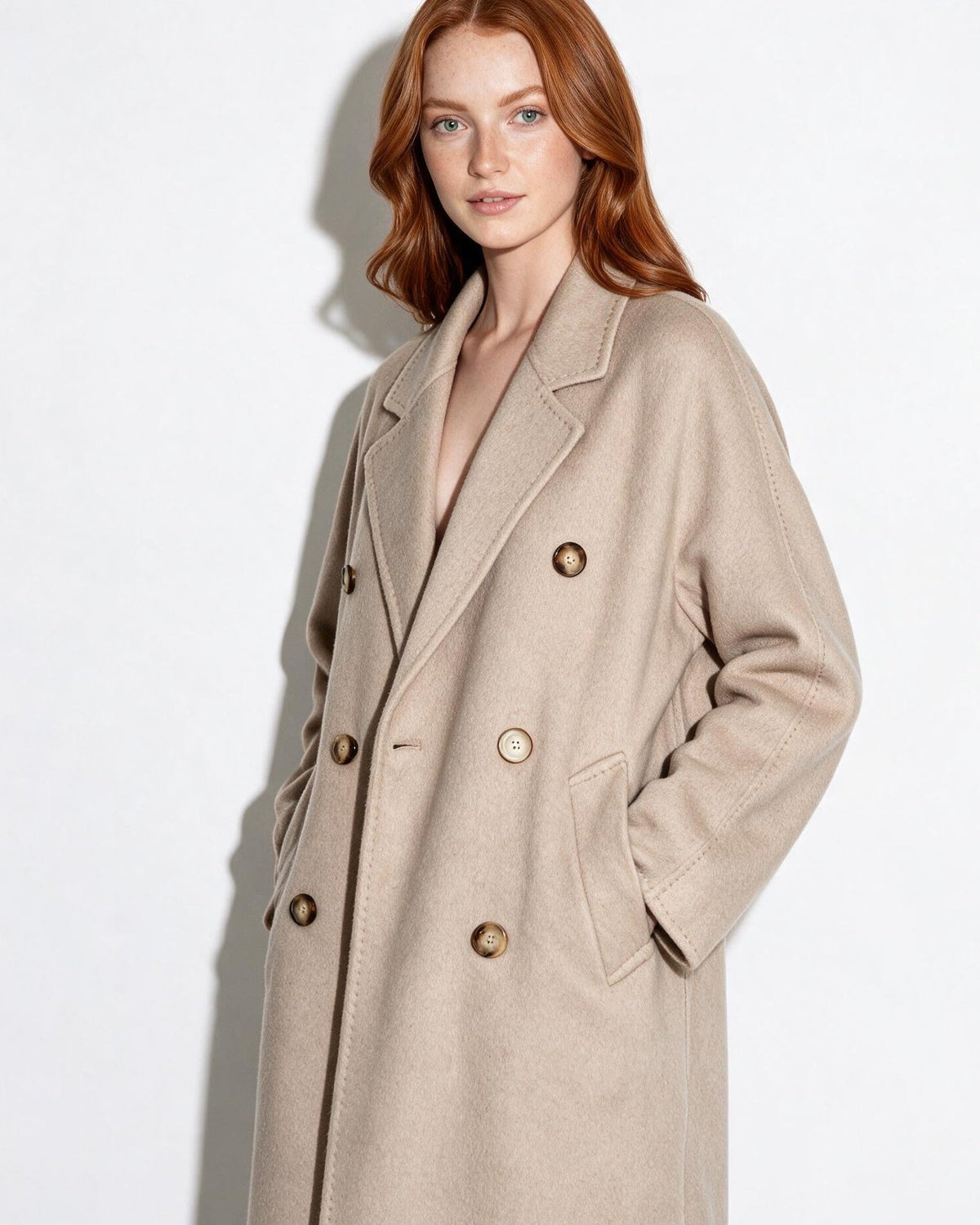 Wool Longline Double-Breasted Notch-Lapel Coat