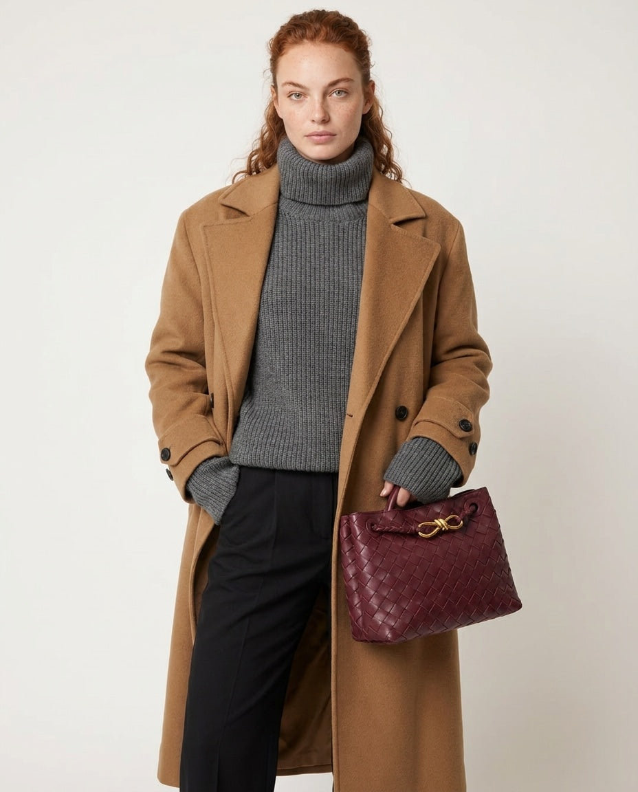 Structured Woven Top-Handle Handbag