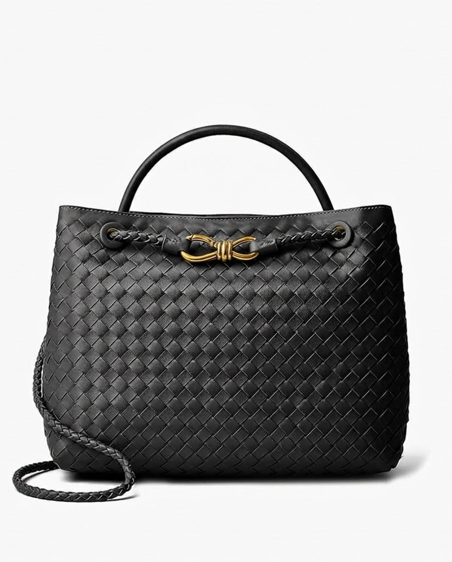Structured Woven Top-Handle Handbag