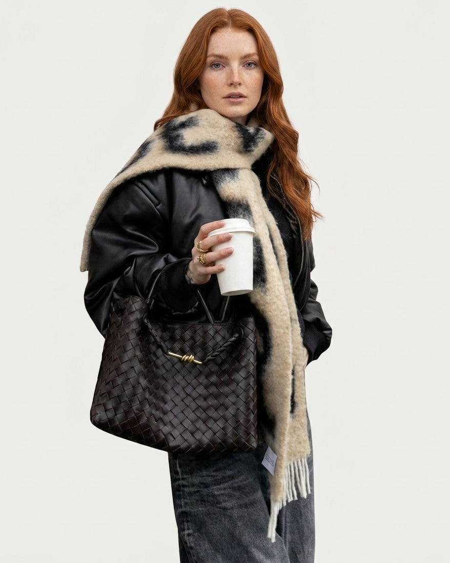 Structured Woven Top-Handle Handbag