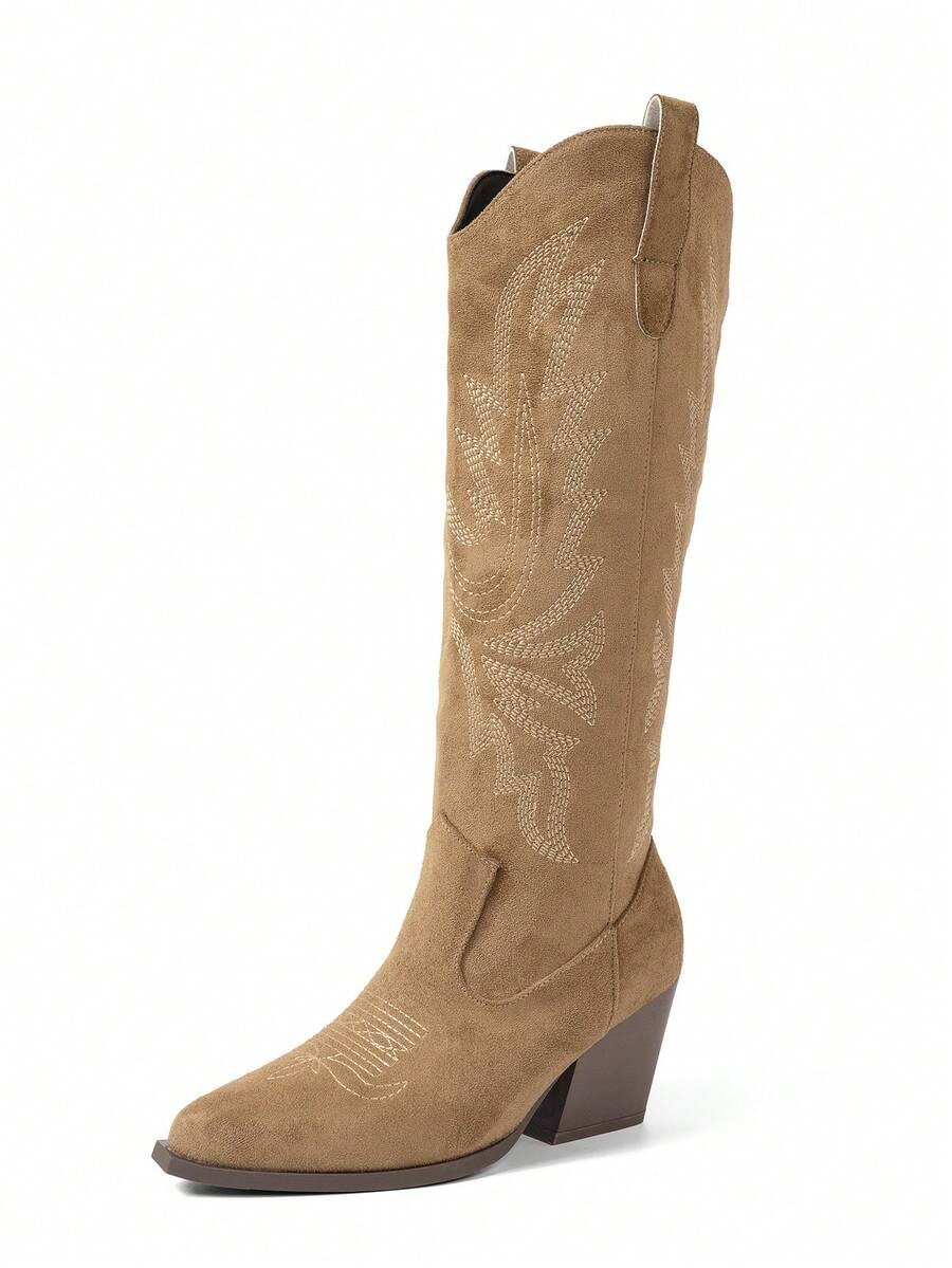 Embroidered Knee-High Western Boots