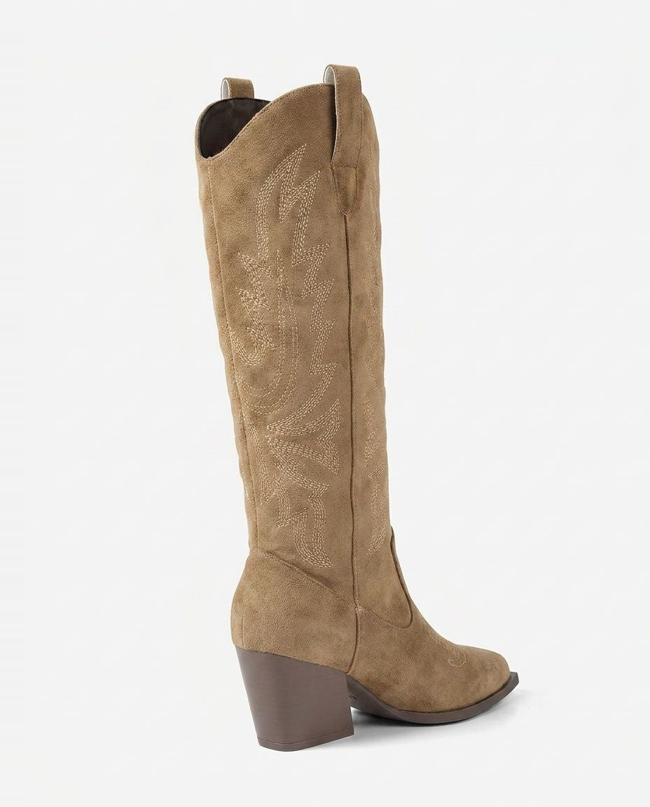 Embroidered Knee-High Western Boots
