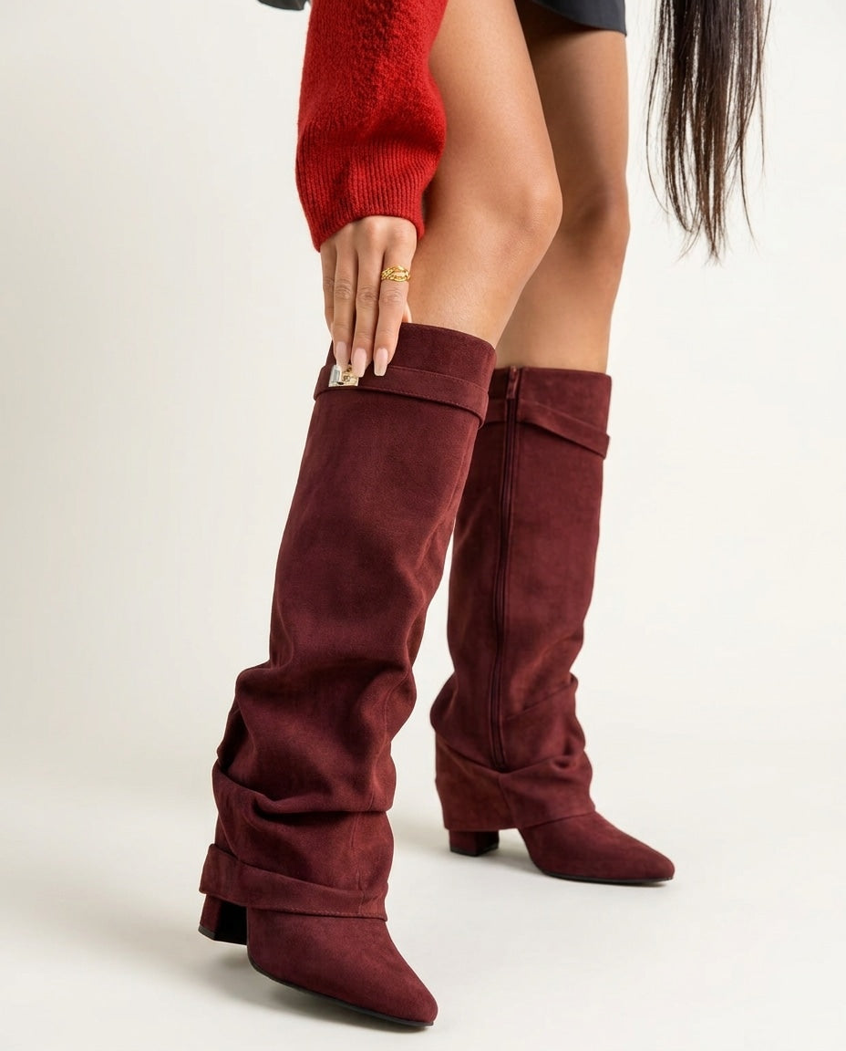 Buckle Strap Slouchy Knee-High Boots