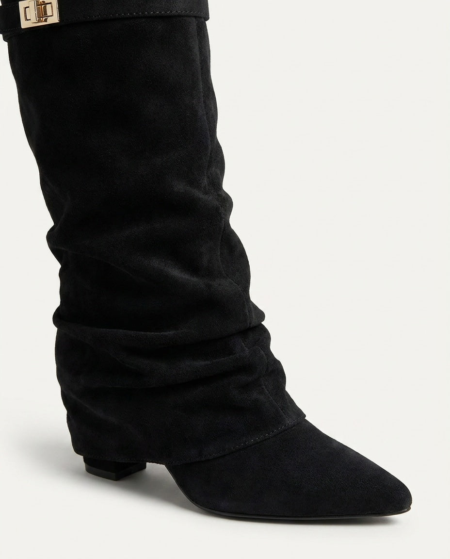 Buckle Strap Slouchy Knee-High Boots