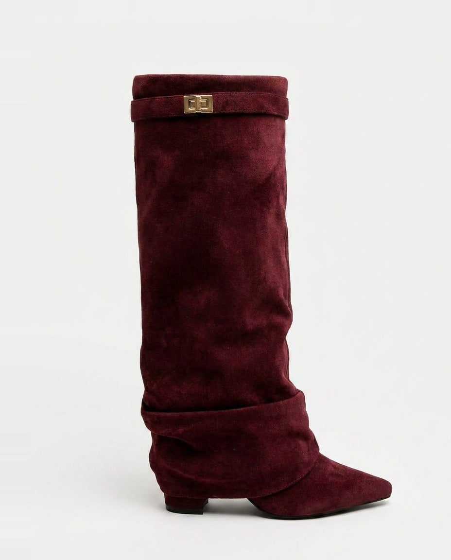 Buckle Strap Slouchy Knee-High Boots