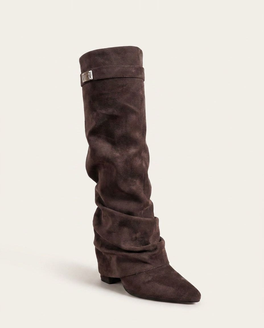 Buckle Strap Slouchy Knee-High Boots