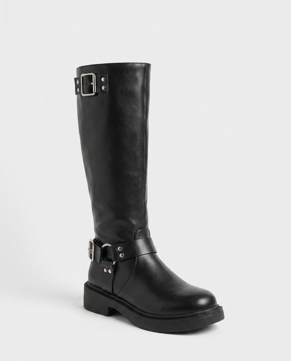 Harness Buckle Knee-High Boots