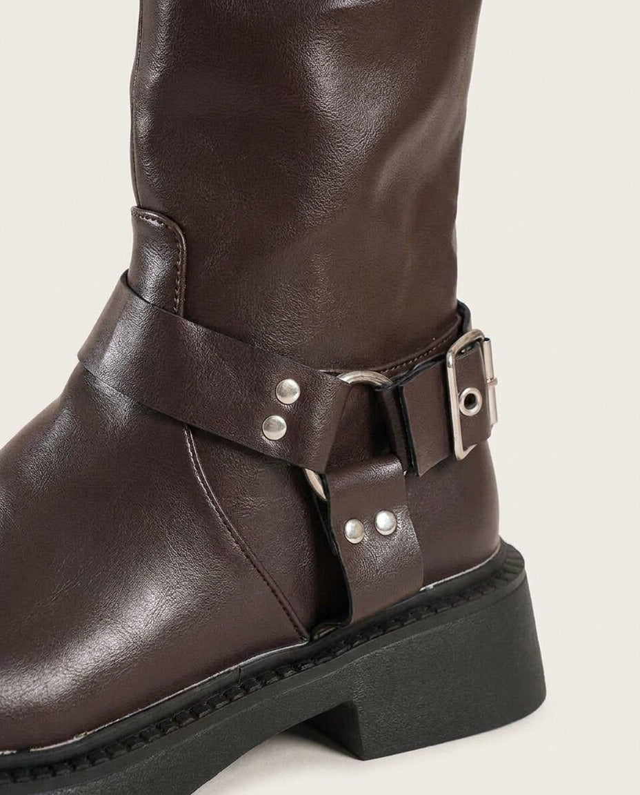 Harness Buckle Knee-High Boots