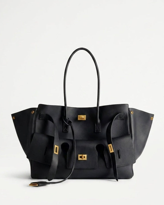 Flap-Pocket Leather Tote Bag