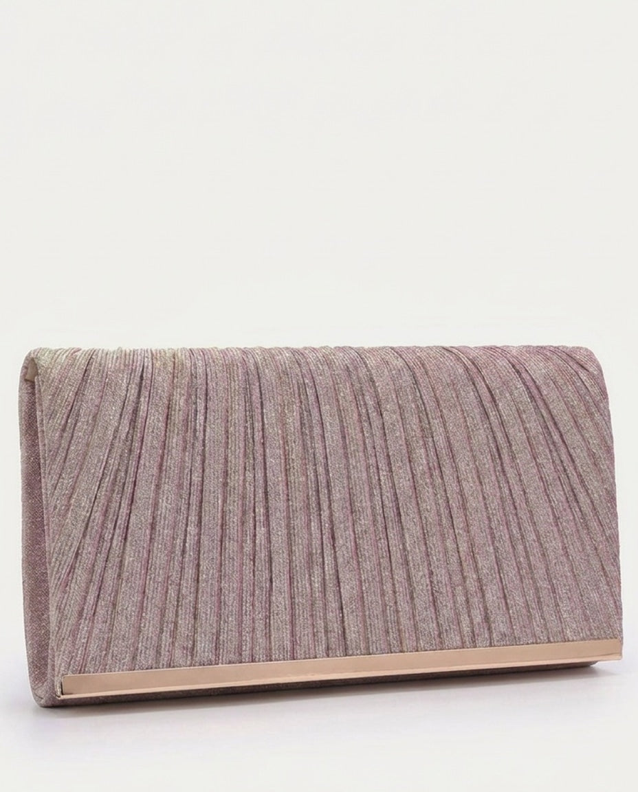Pleated Metallic-Trim Clutch Bag