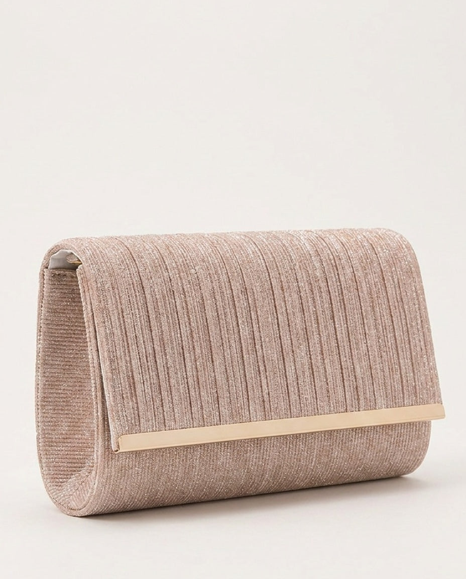 Pleated Metallic-Trim Clutch Bag