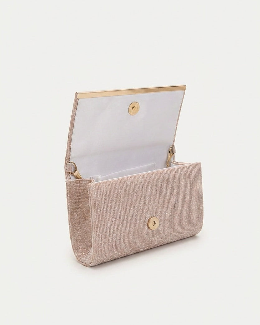 Pleated Metallic-Trim Clutch Bag