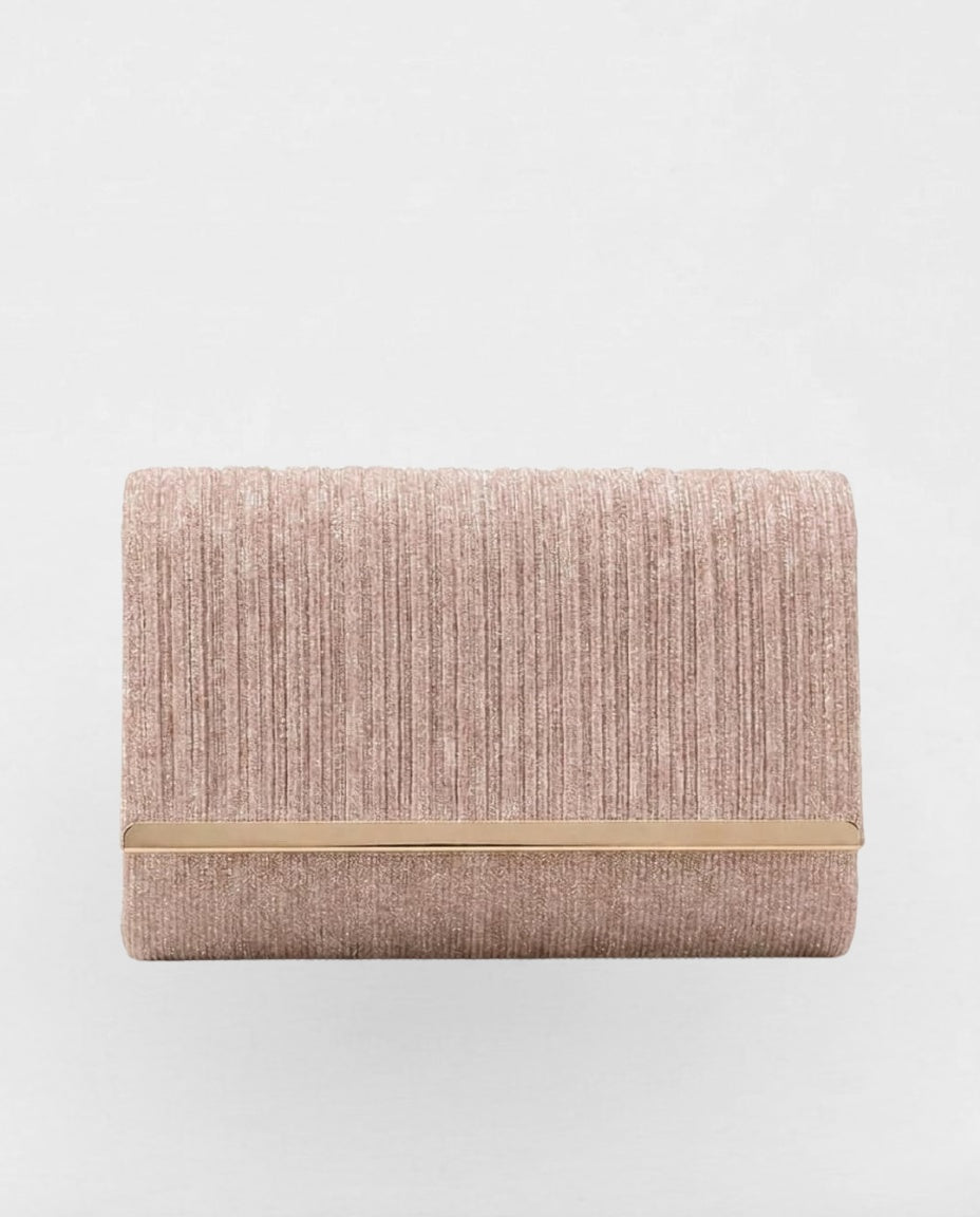 Pleated Metallic-Trim Clutch Bag