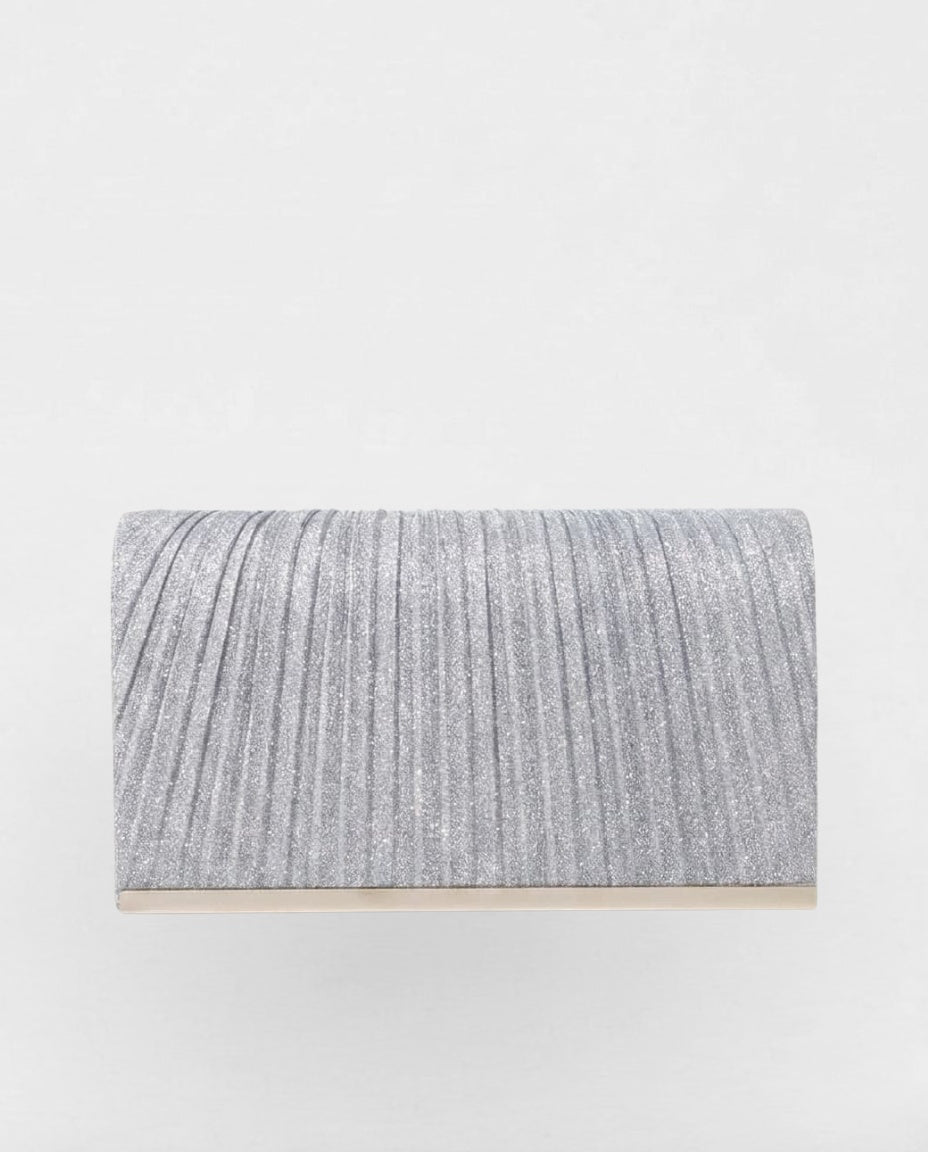 Pleated Metallic-Trim Clutch Bag