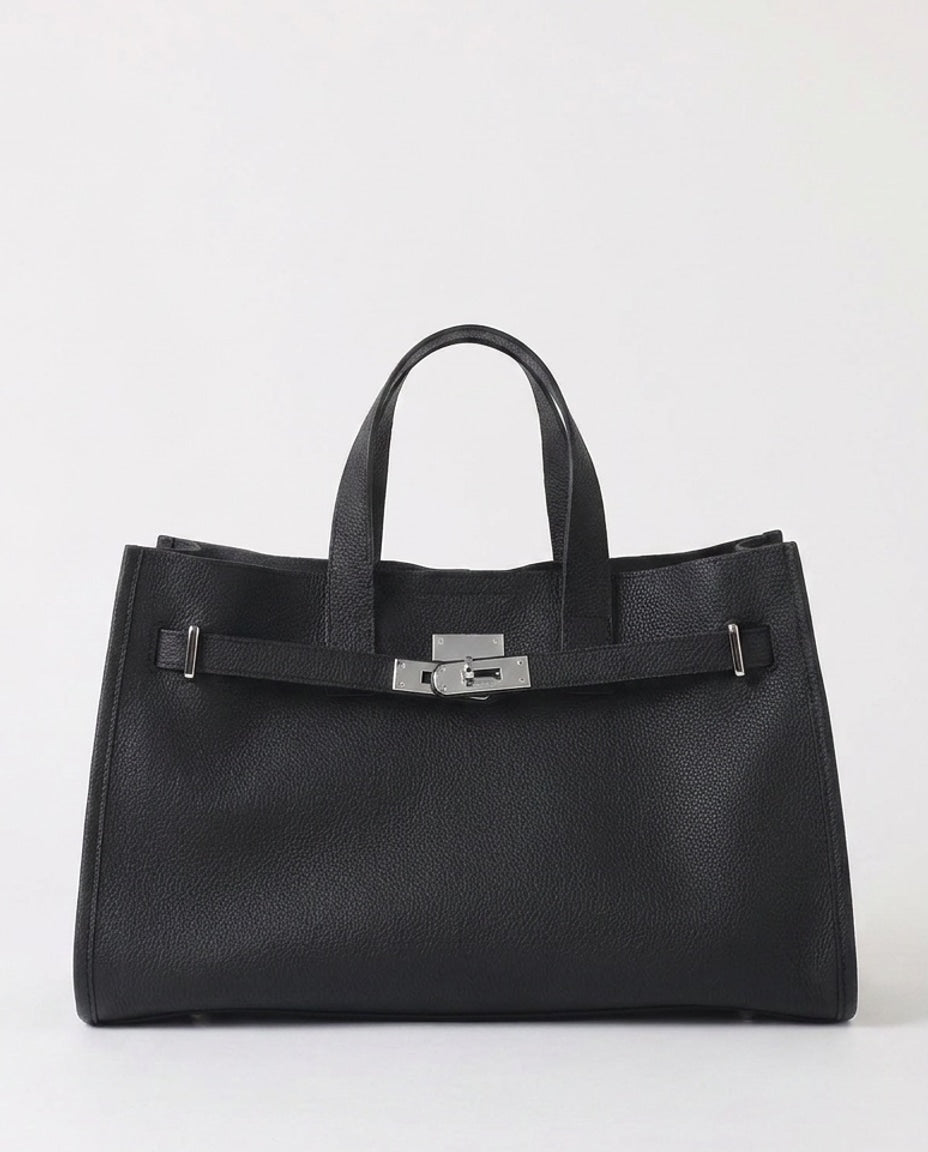 Pleated-Side Structured Tote Bag