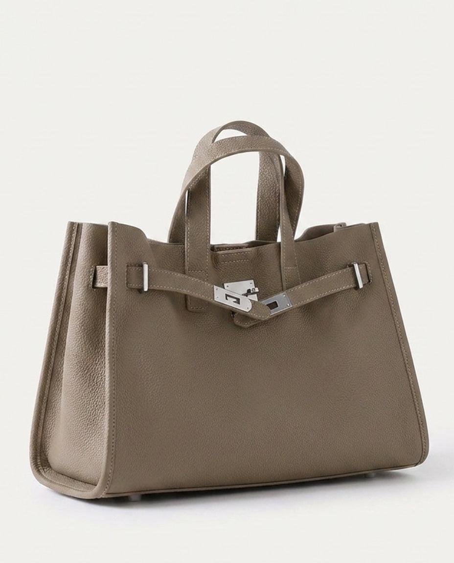 Pleated-Side Structured Tote Bag