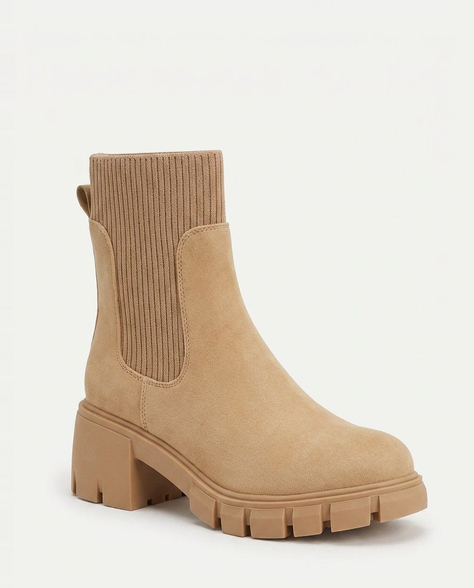 Chunky Knit-Collar Ankle Boots