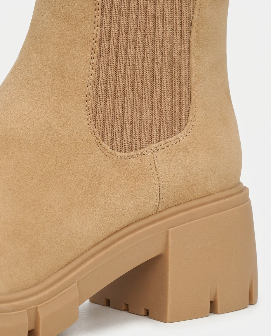 Chunky Knit-Collar Ankle Boots