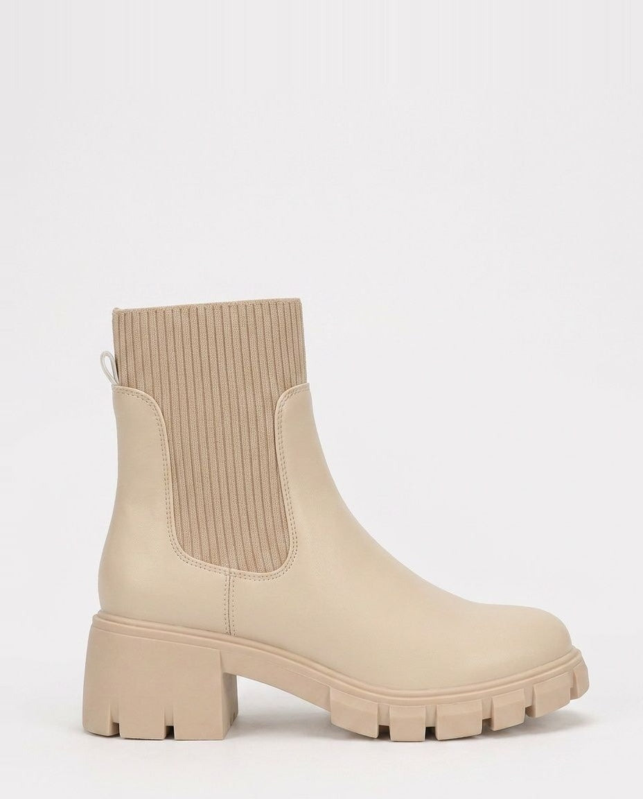 Chunky Knit-Collar Ankle Boots