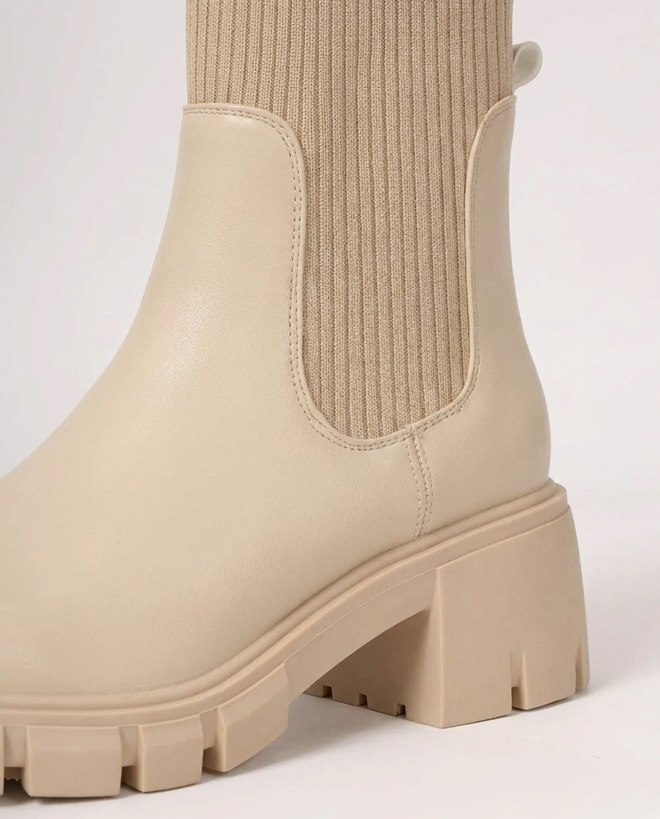 Chunky Knit-Collar Ankle Boots