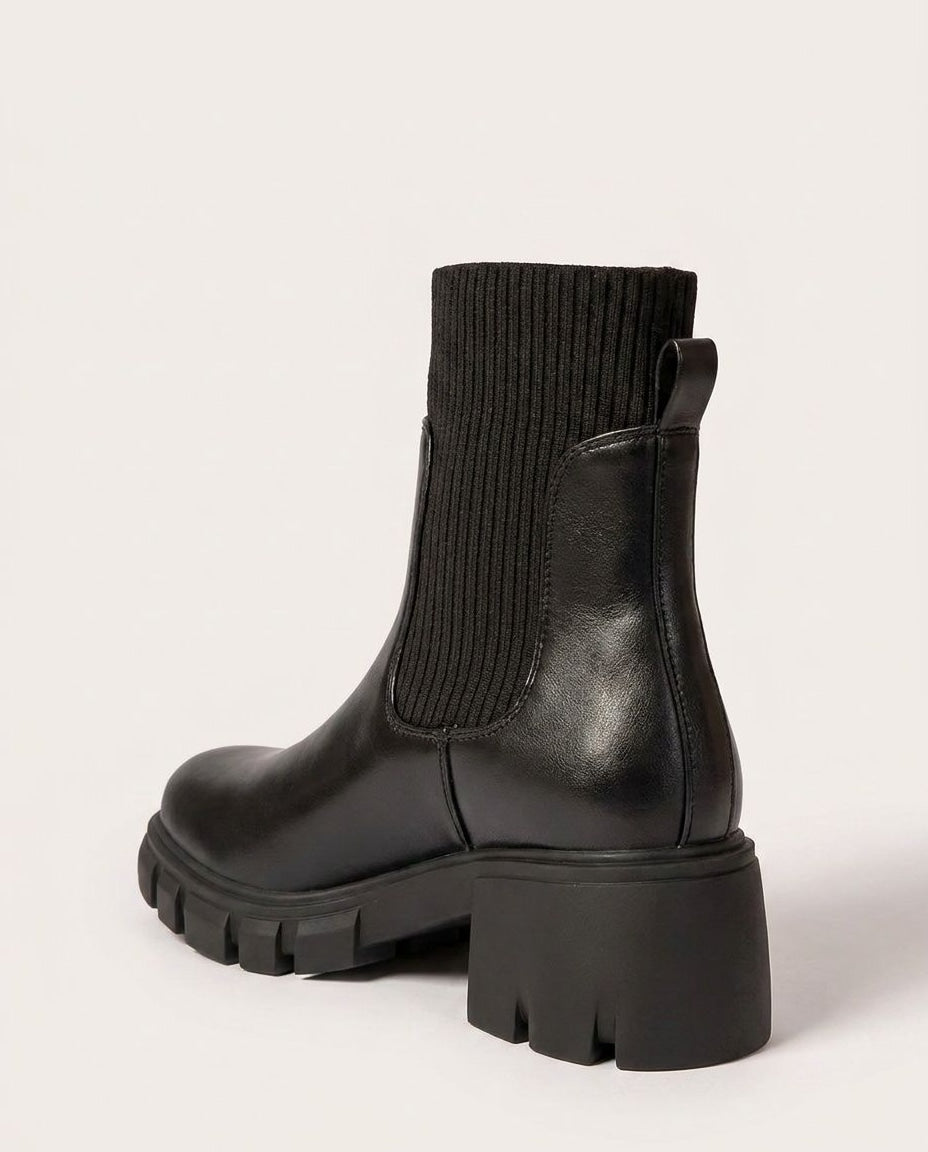 Chunky Knit-Collar Ankle Boots