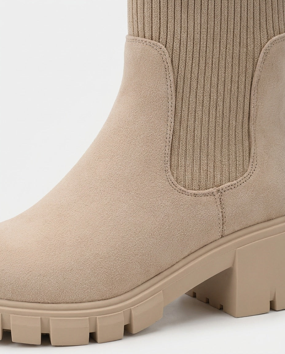 Chunky Knit-Collar Ankle Boots